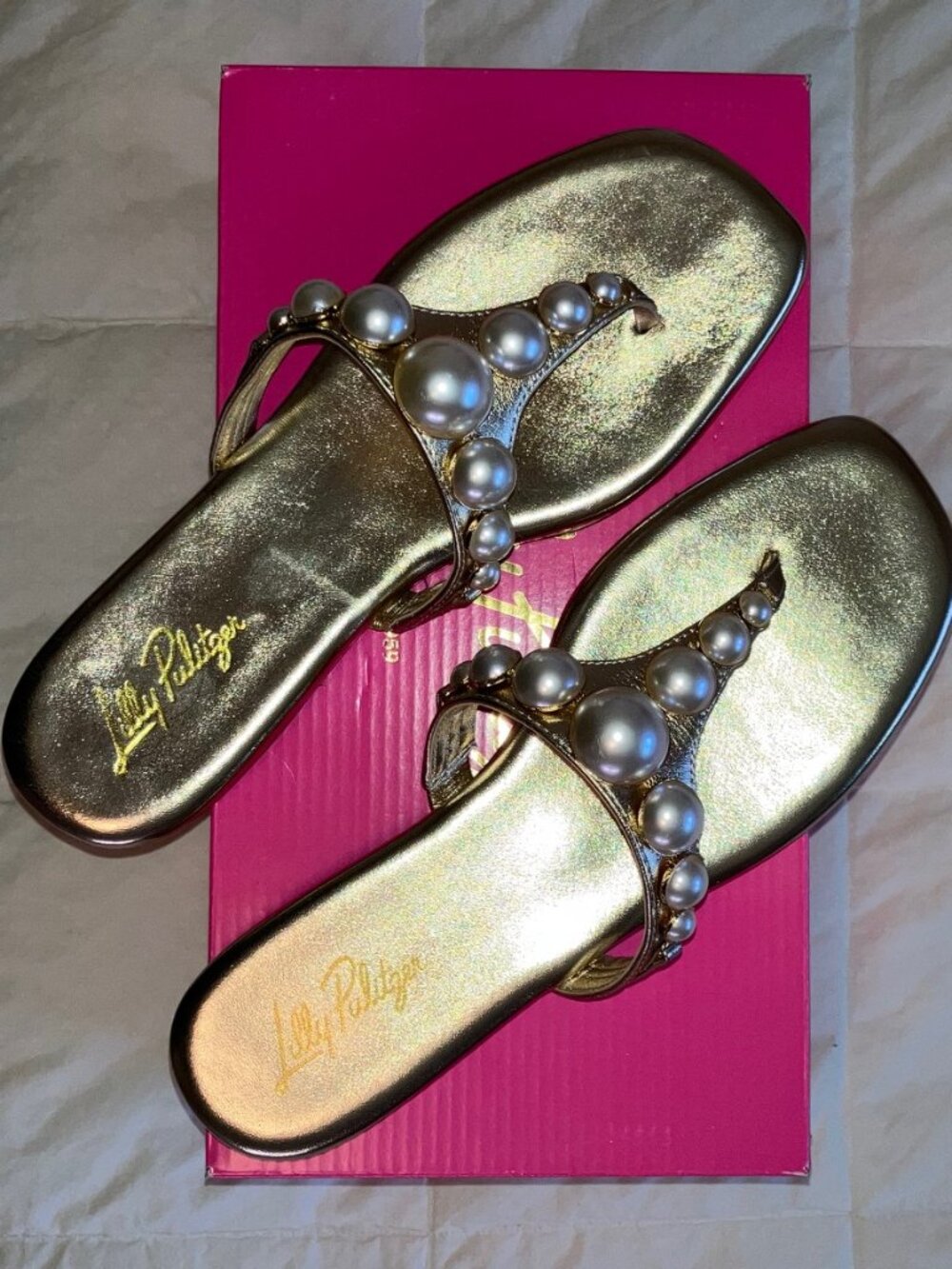 NIB - Lilly Pulitzer Cloe Gold Pearl Embellished Sandal 8.5